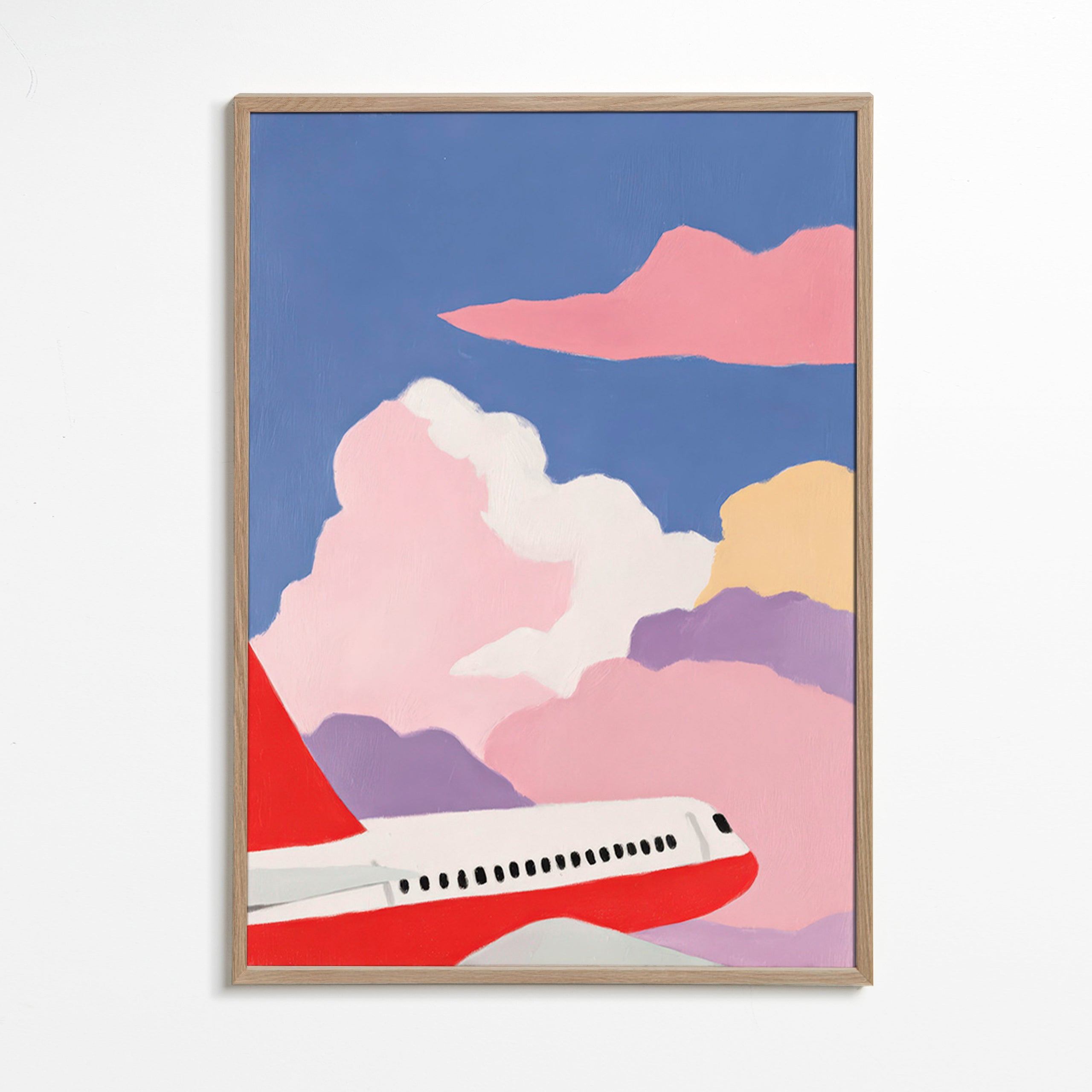 Illustration av flygplan över rosa moln