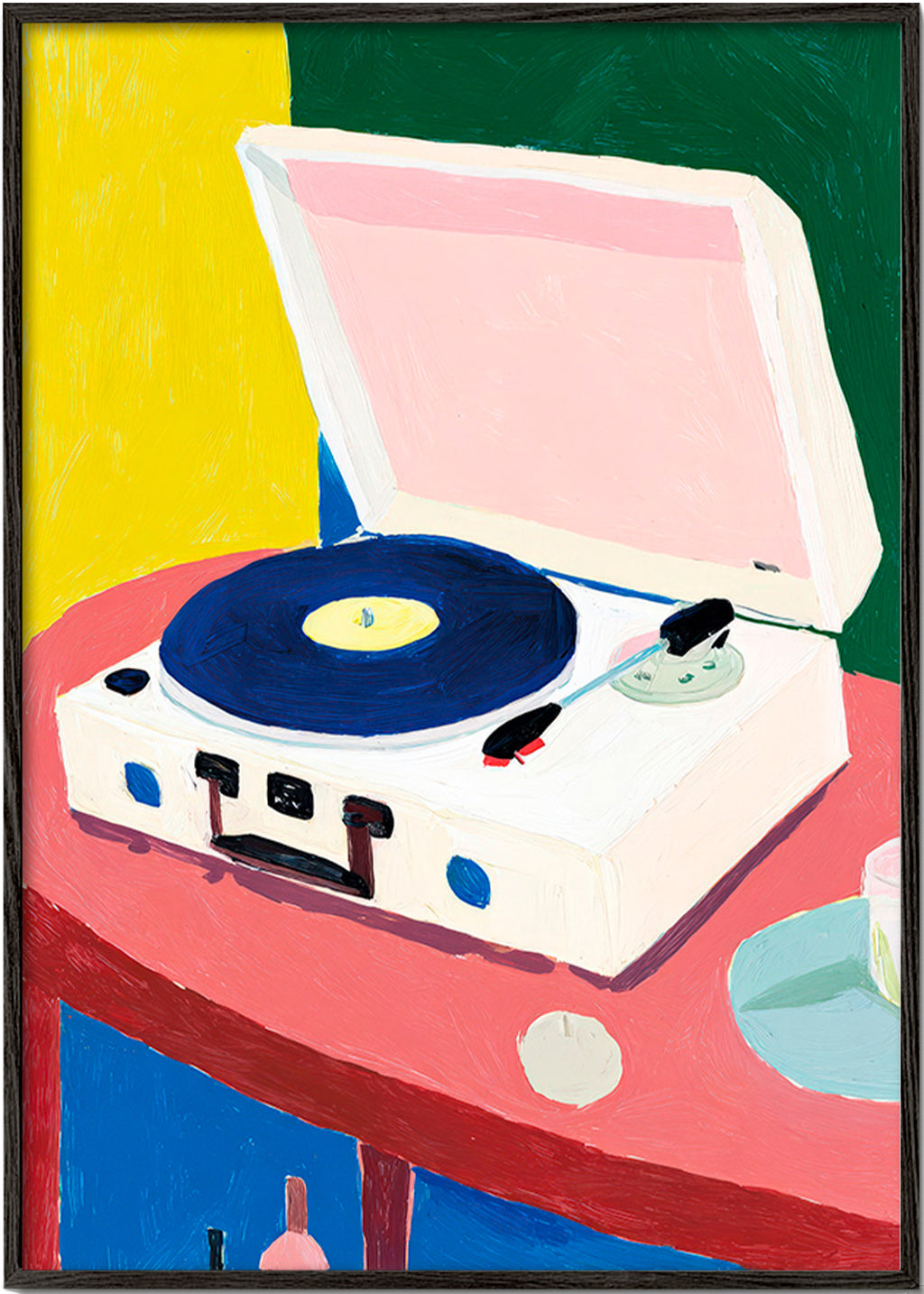 Illustration: vintage skivspelare på bord