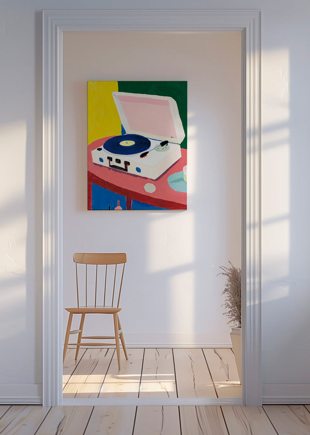 Illustration: vintage skivspelare på bord