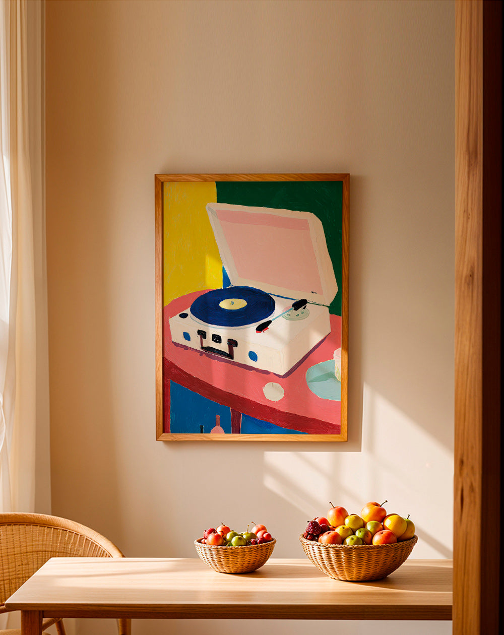 Illustration: vintage skivspelare på bord