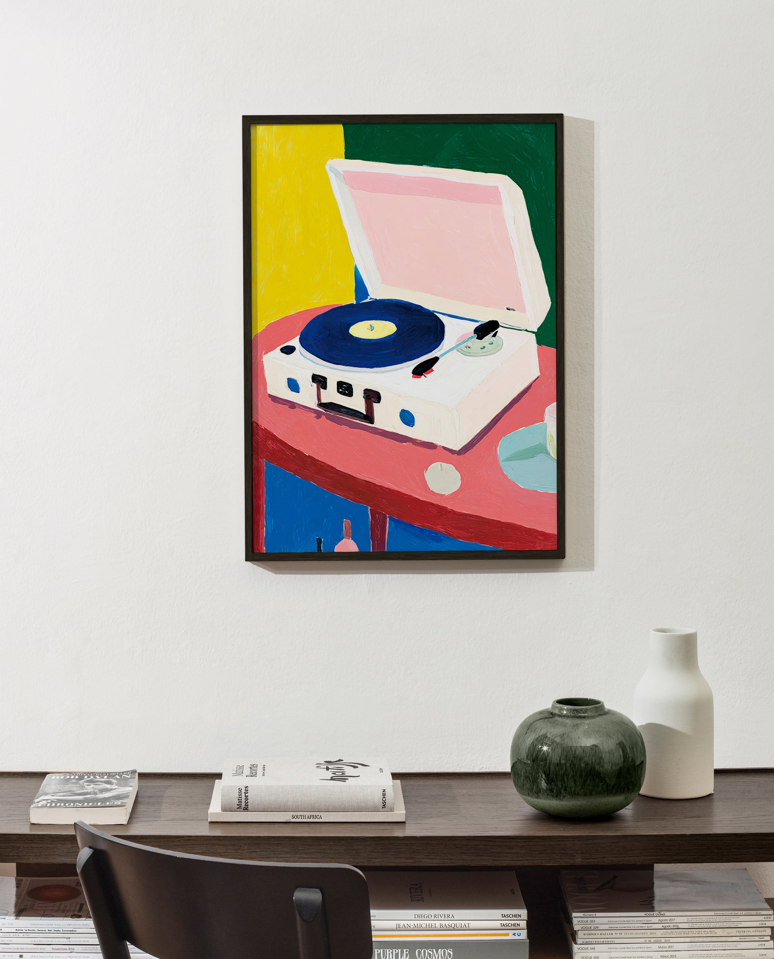 Illustration: vintage skivspelare på bord