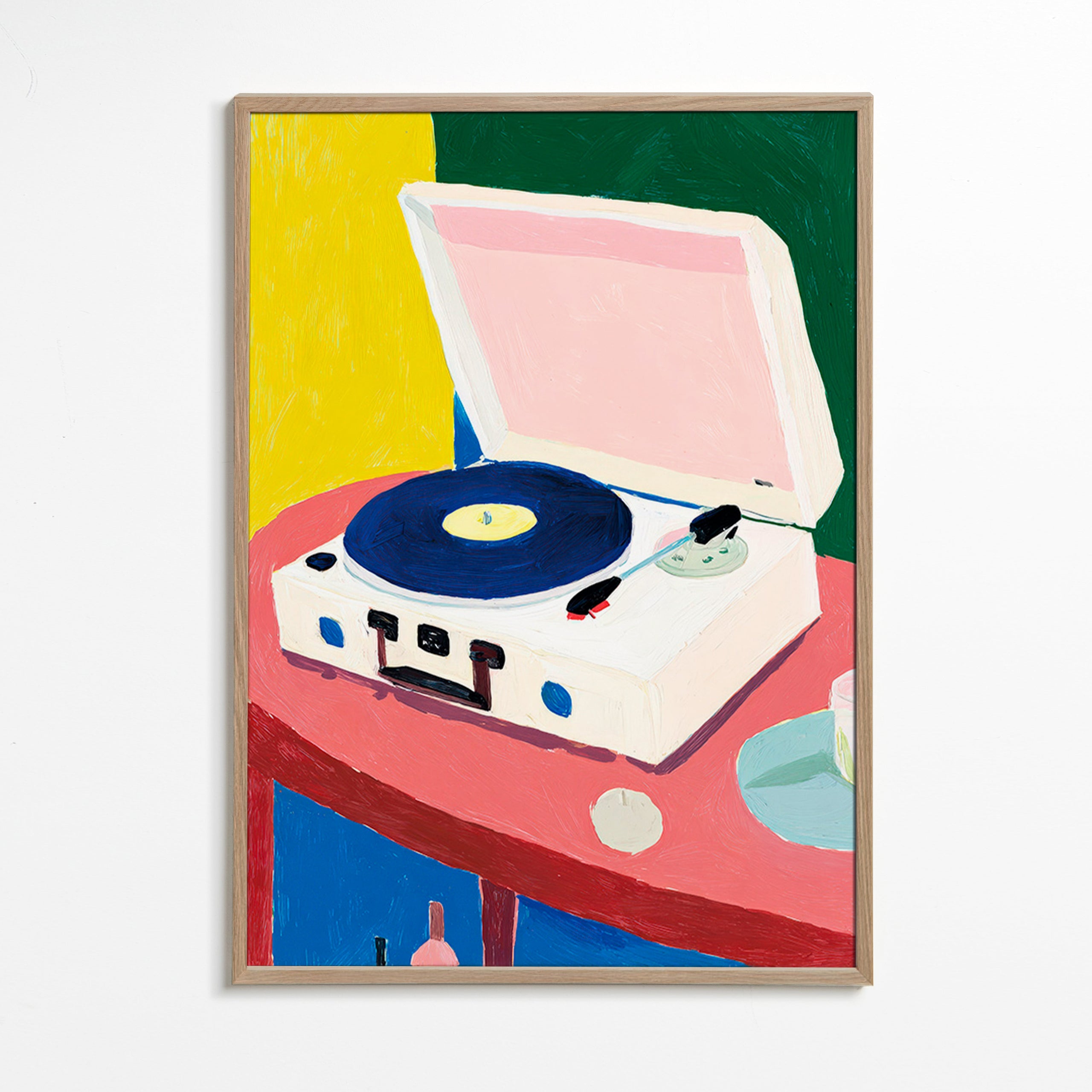 Illustration: vintage skivspelare på bord