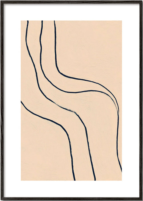 Minimalistisk tavla med flytande linjer på beige