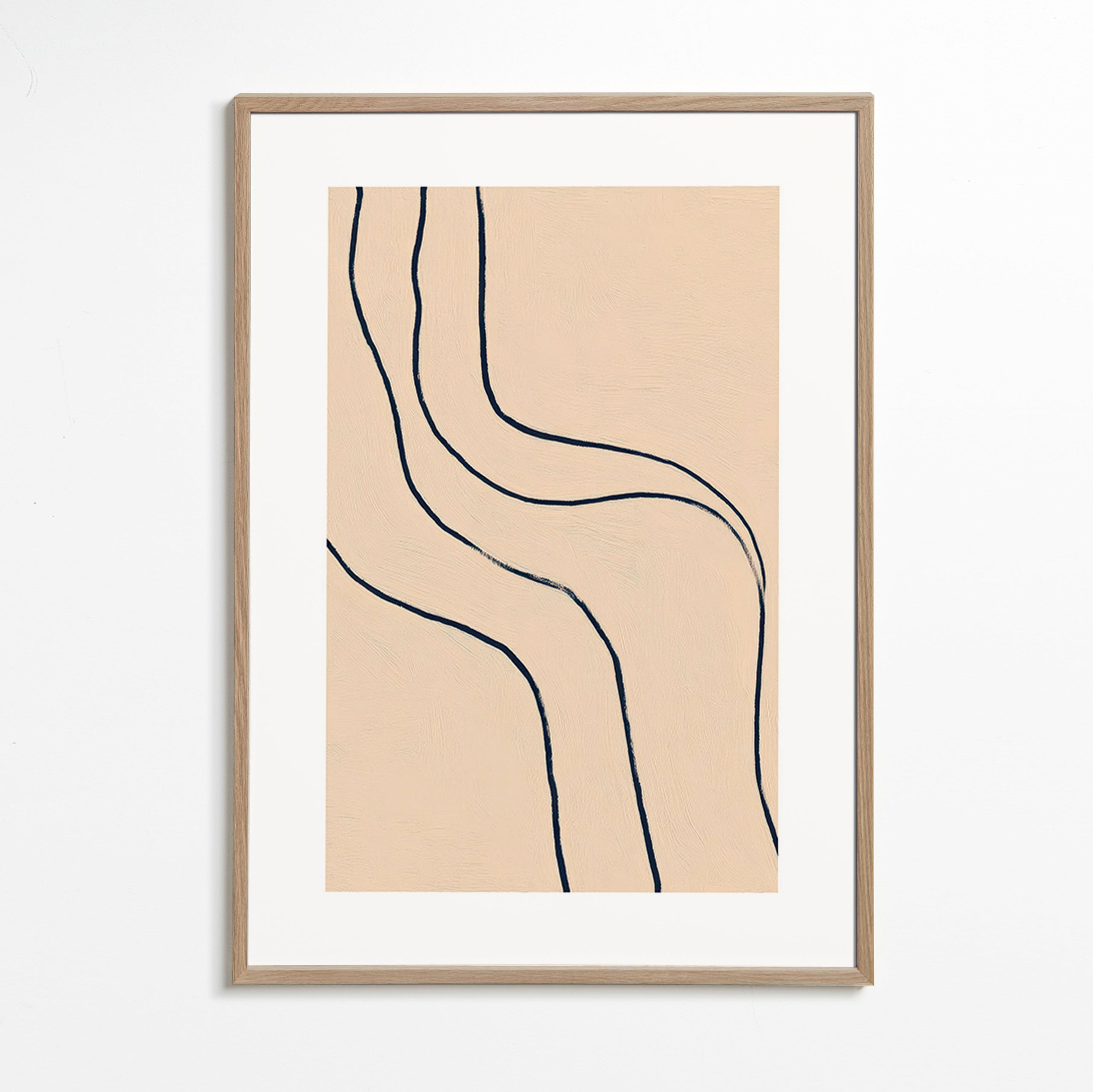 Minimalistisk tavla med flytande linjer på beige