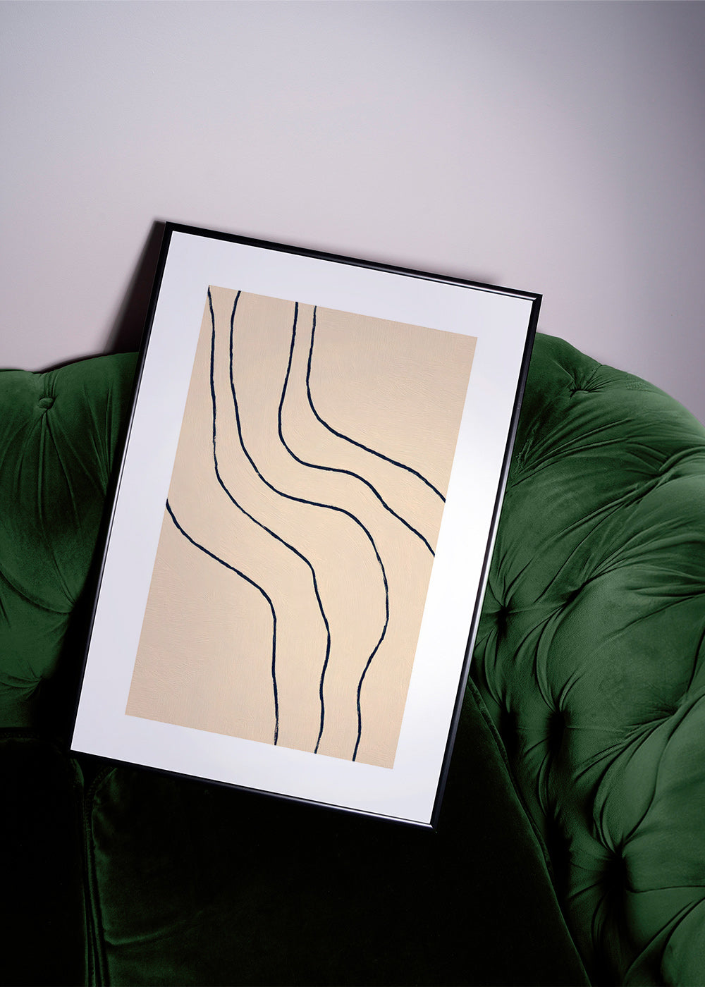 Minimalistisk tavla med organiska linjer beige