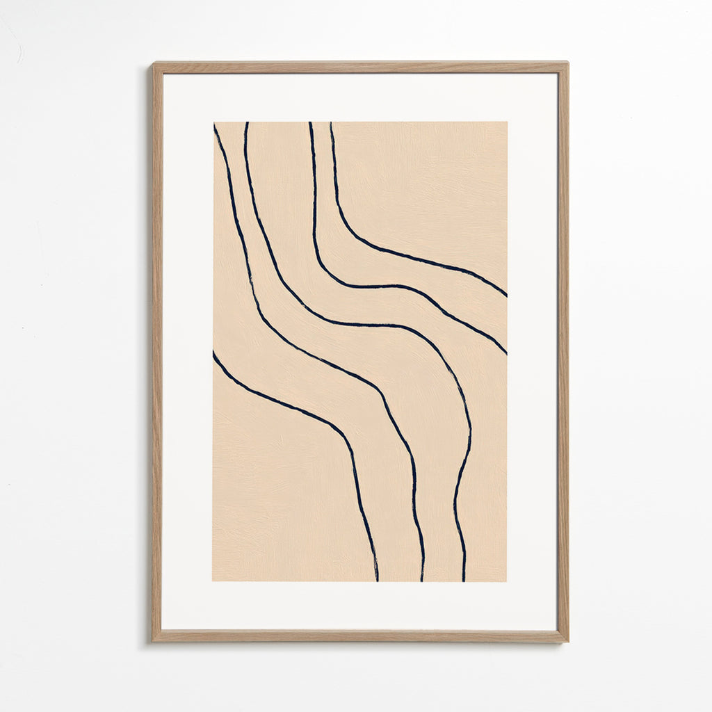 Minimalistisk tavla med organiska linjer beige
