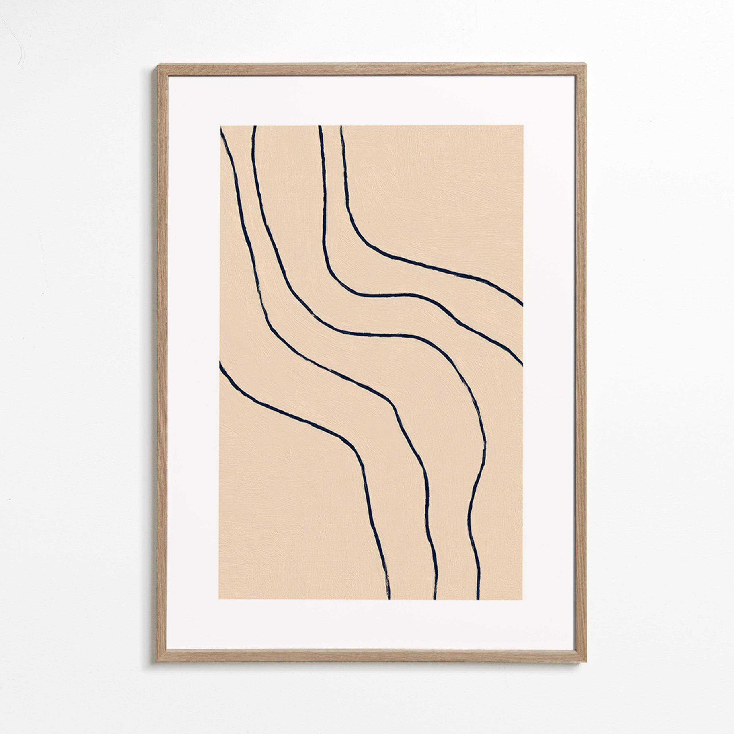 Minimalistisk tavla med organiska linjer beige