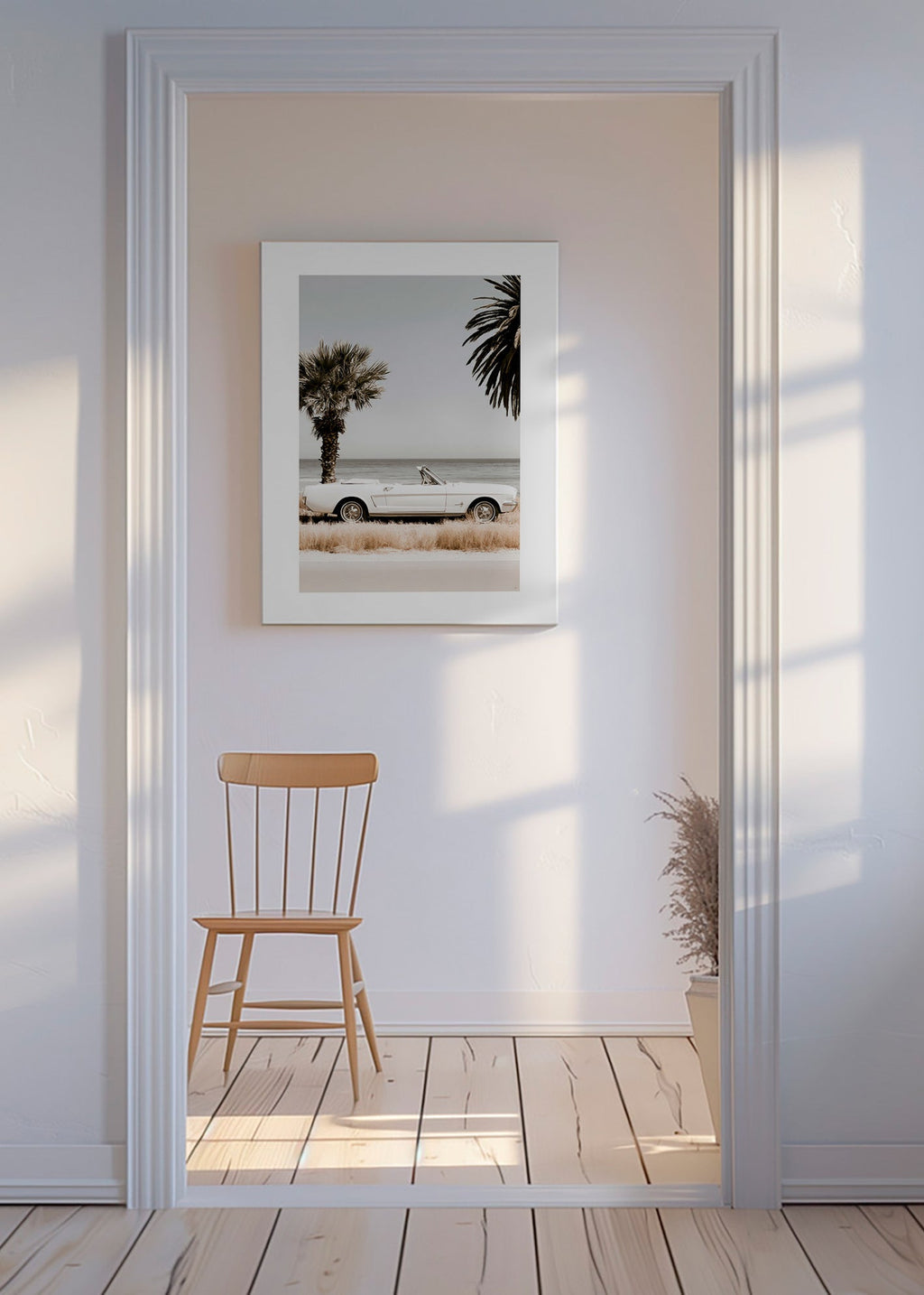 Vintage bilfotografi vid havet
