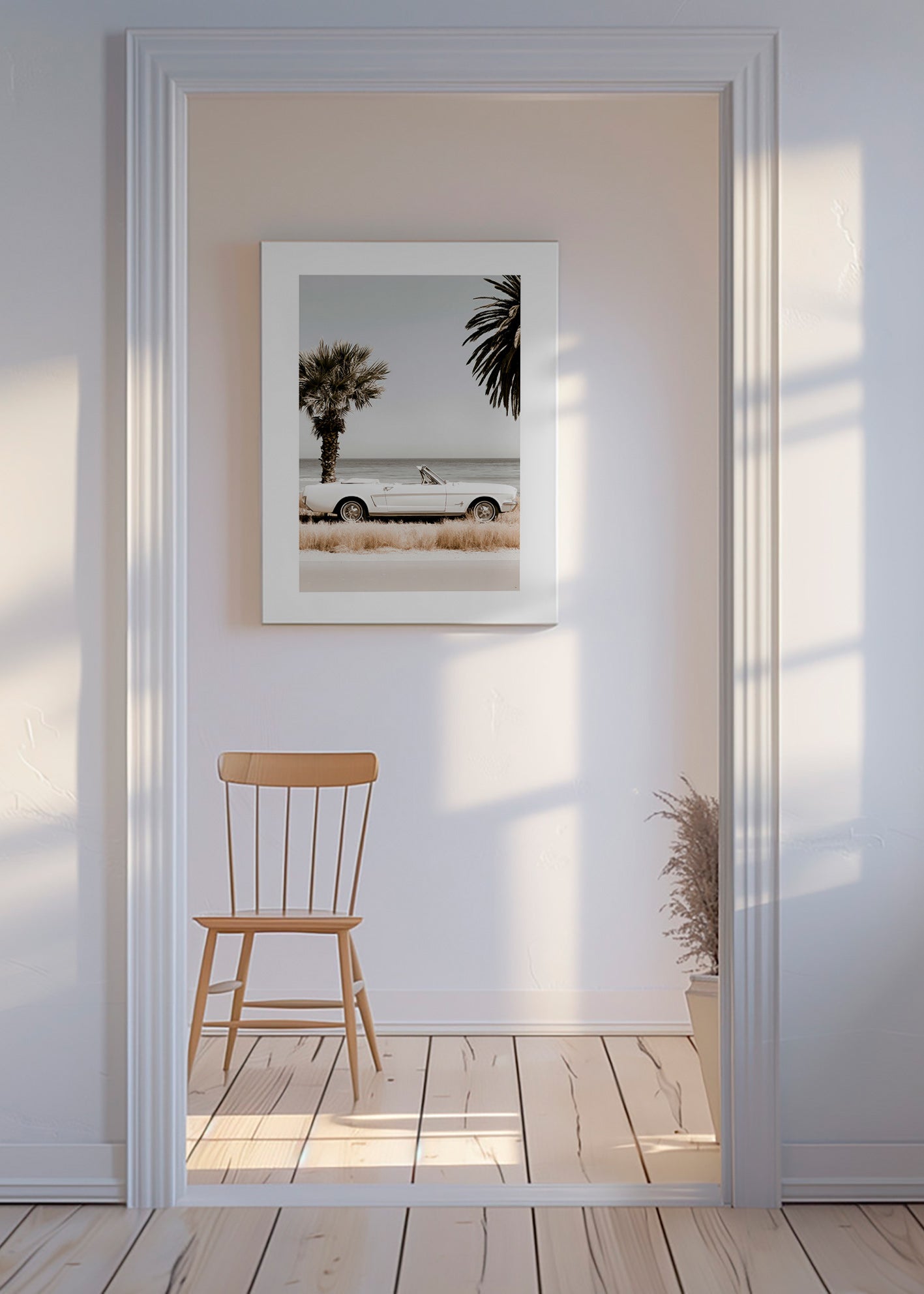 Vintage bilfotografi vid havet