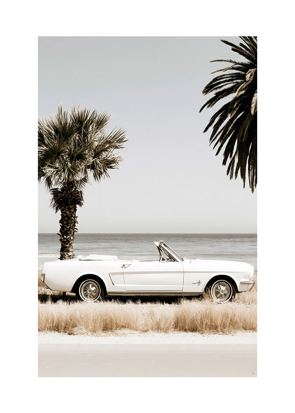 Vintage bilfotografi vid havet