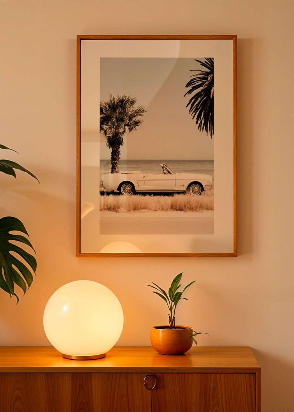 Vintage bilfotografi vid havet