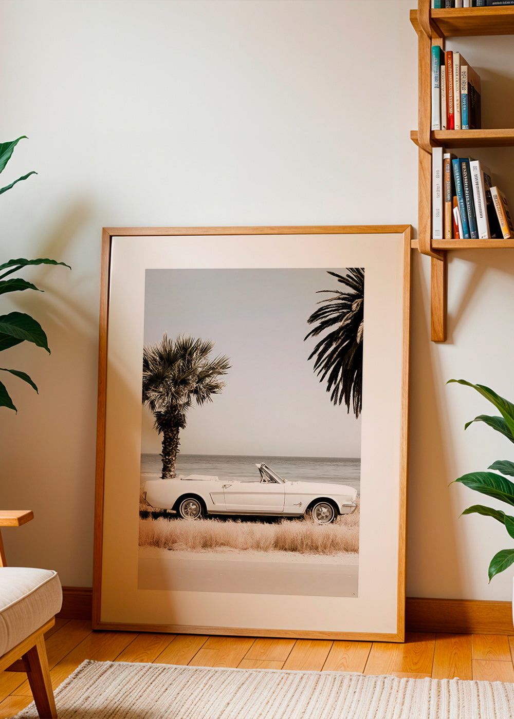 Vintage bilfotografi vid havet
