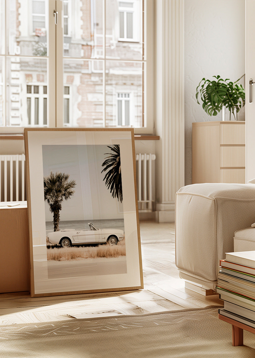 Vintage bilfotografi vid havet
