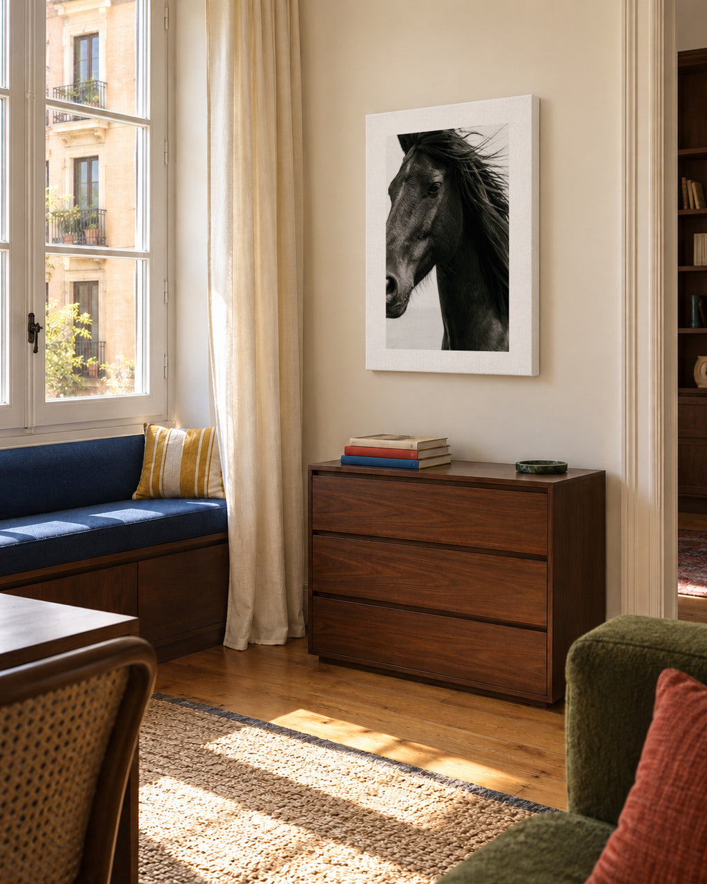 Black Stallion - Unframed canvas in an interior
