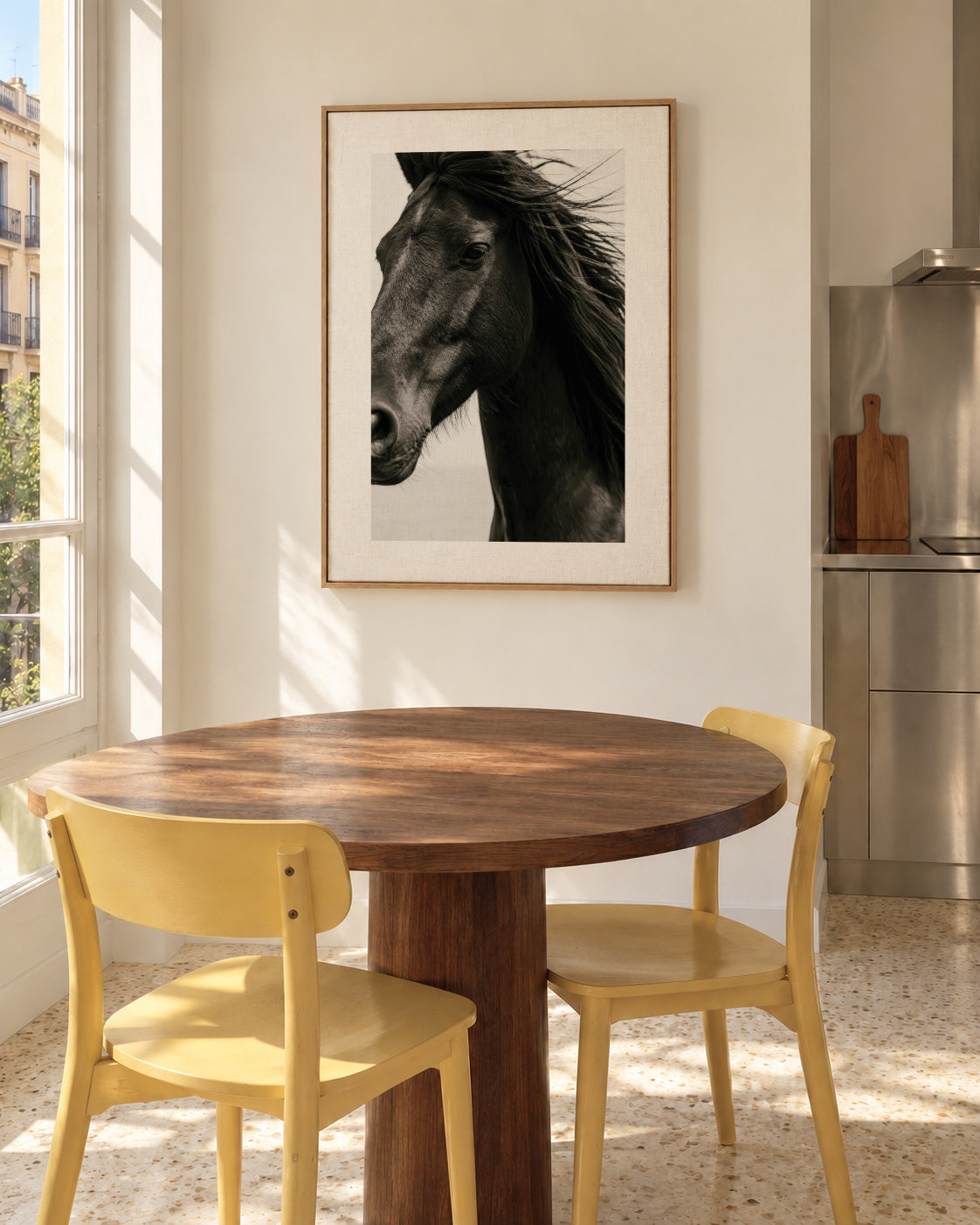 Black Stallion - Framed canvas in an interior