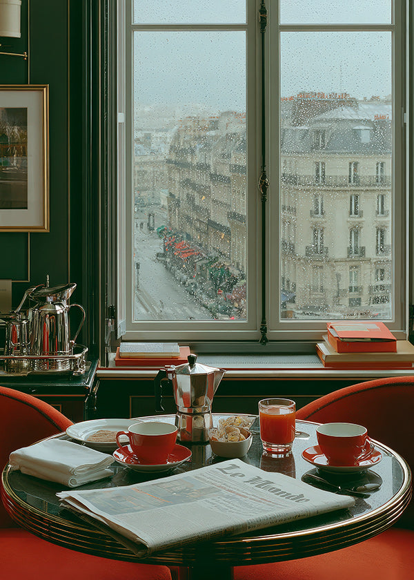 Kökskonst med parisiskt fönster och kaffe