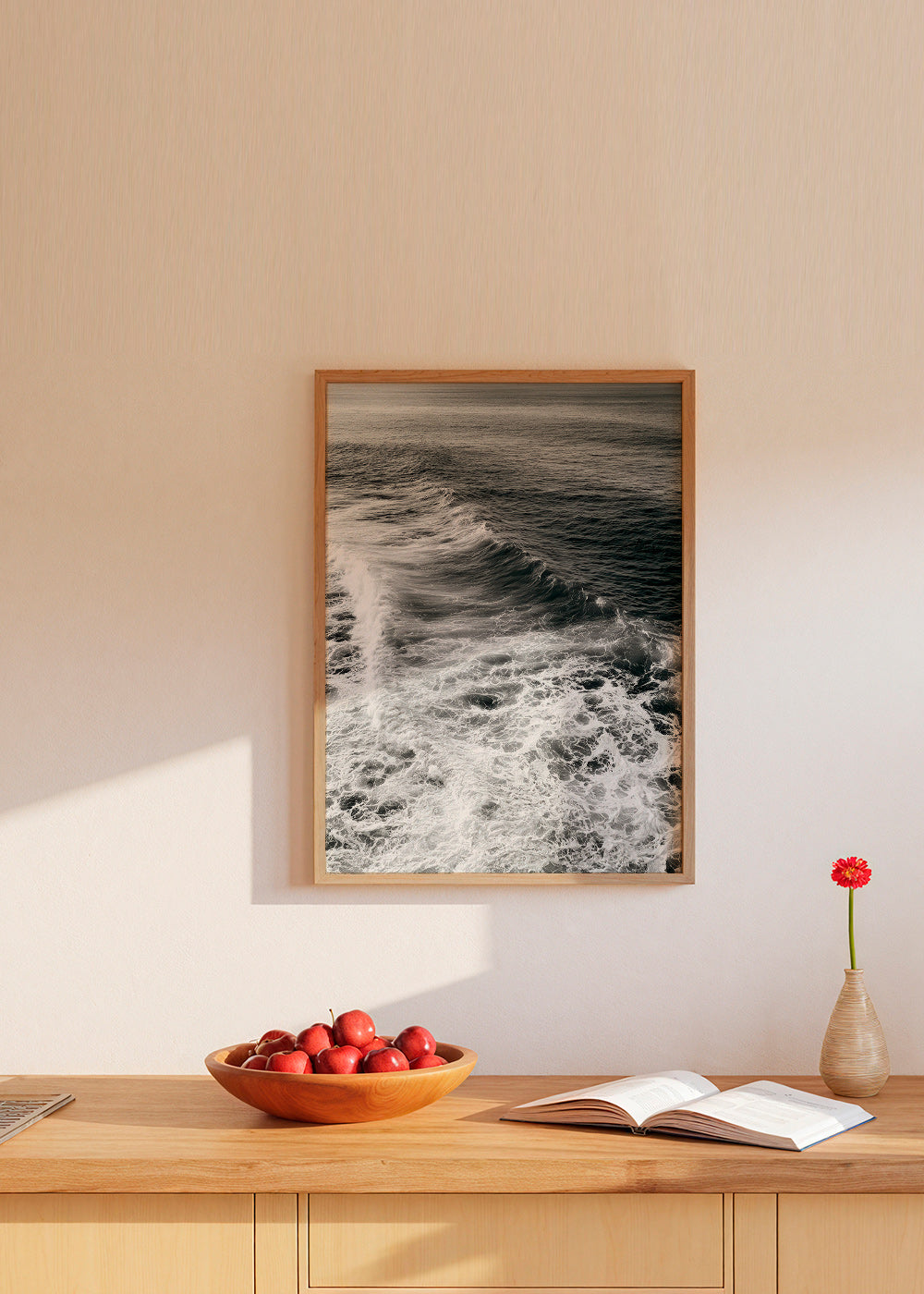 Fotografi av vågor i svartvitt