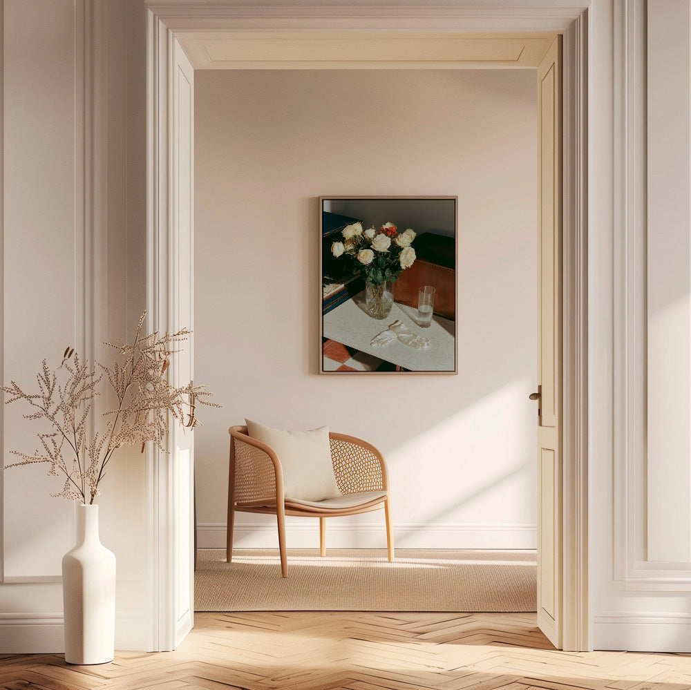 Botanisk poster med vita rosor