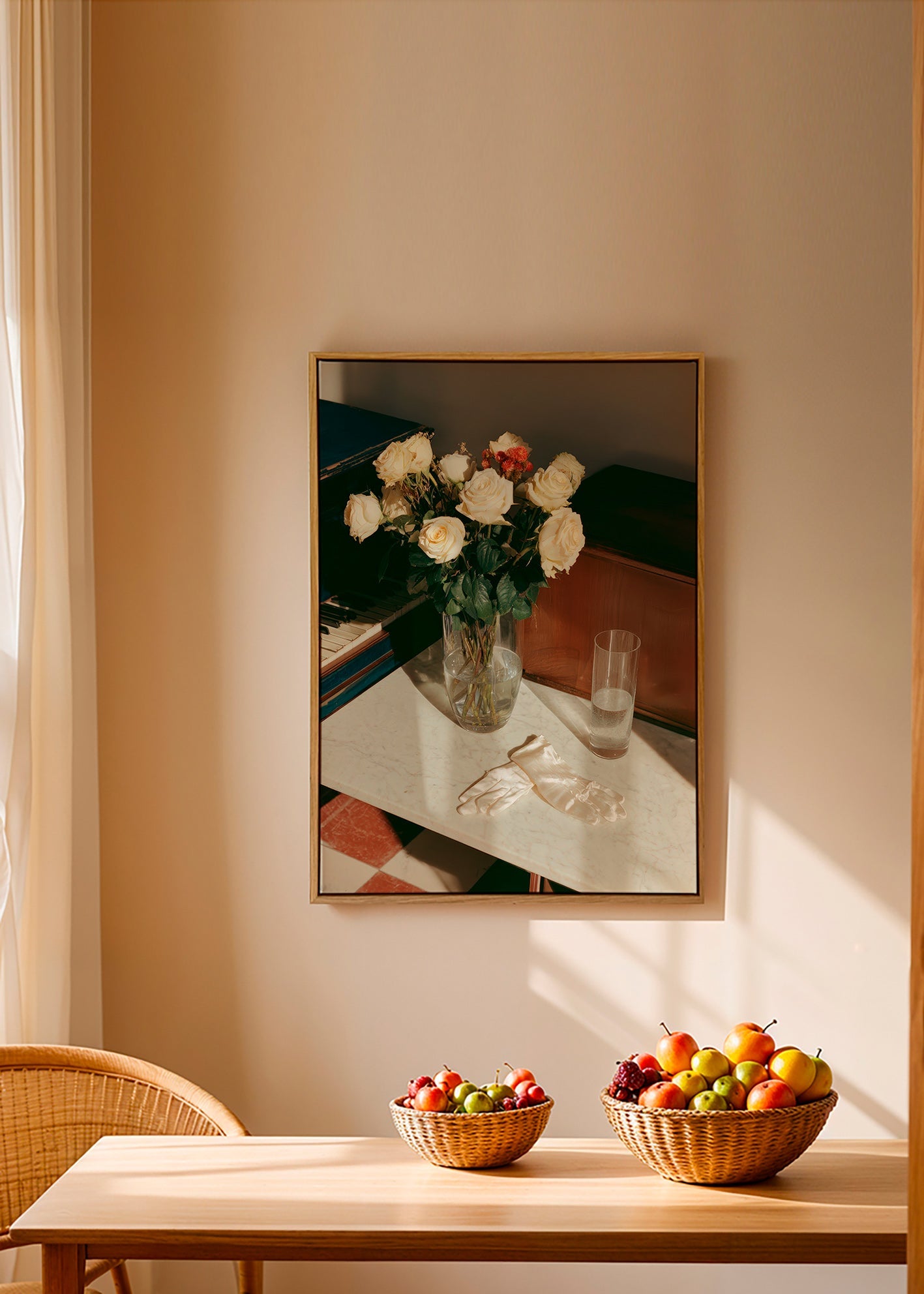 Botanisk poster med vita rosor