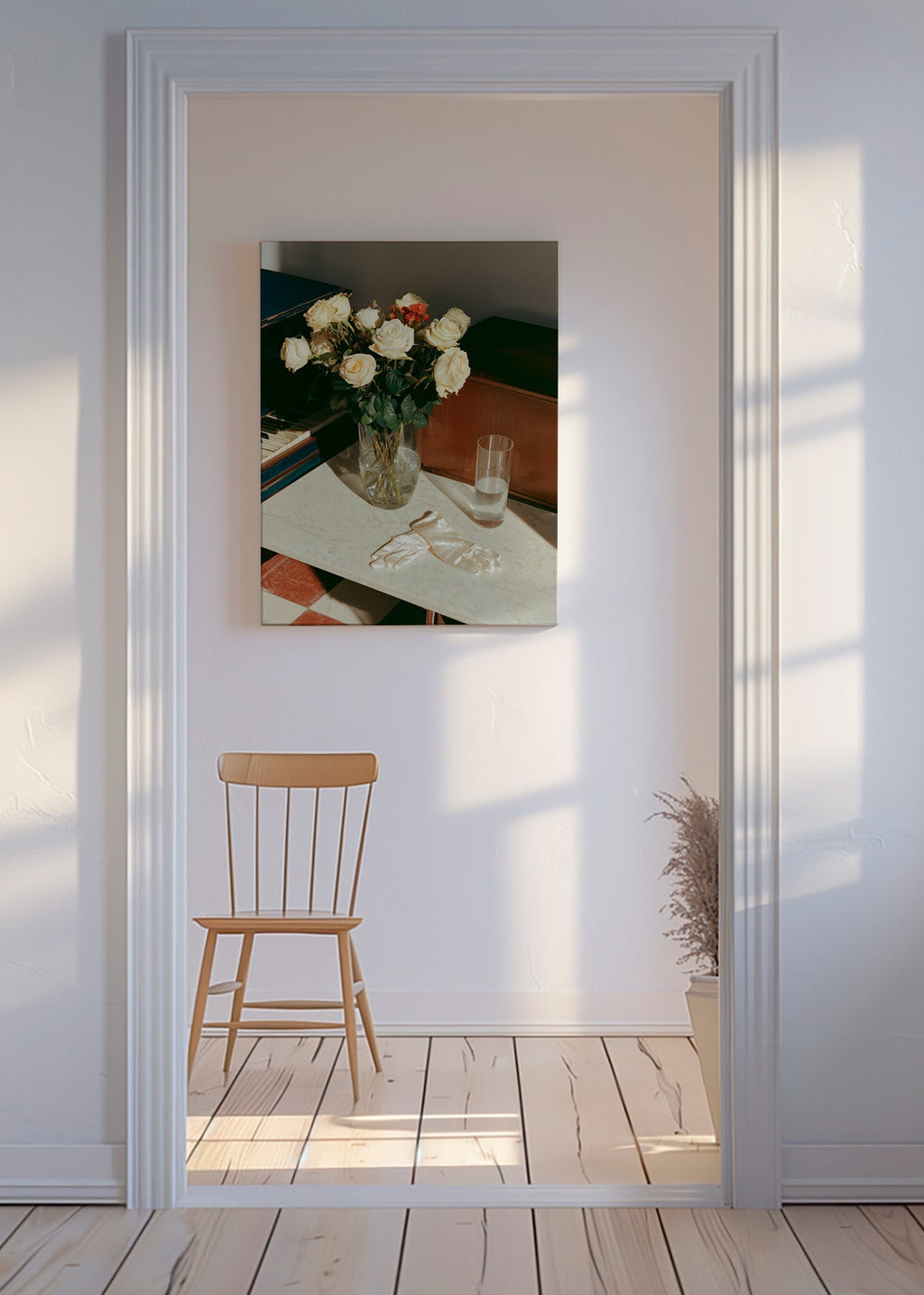 Botanisk poster med vita rosor