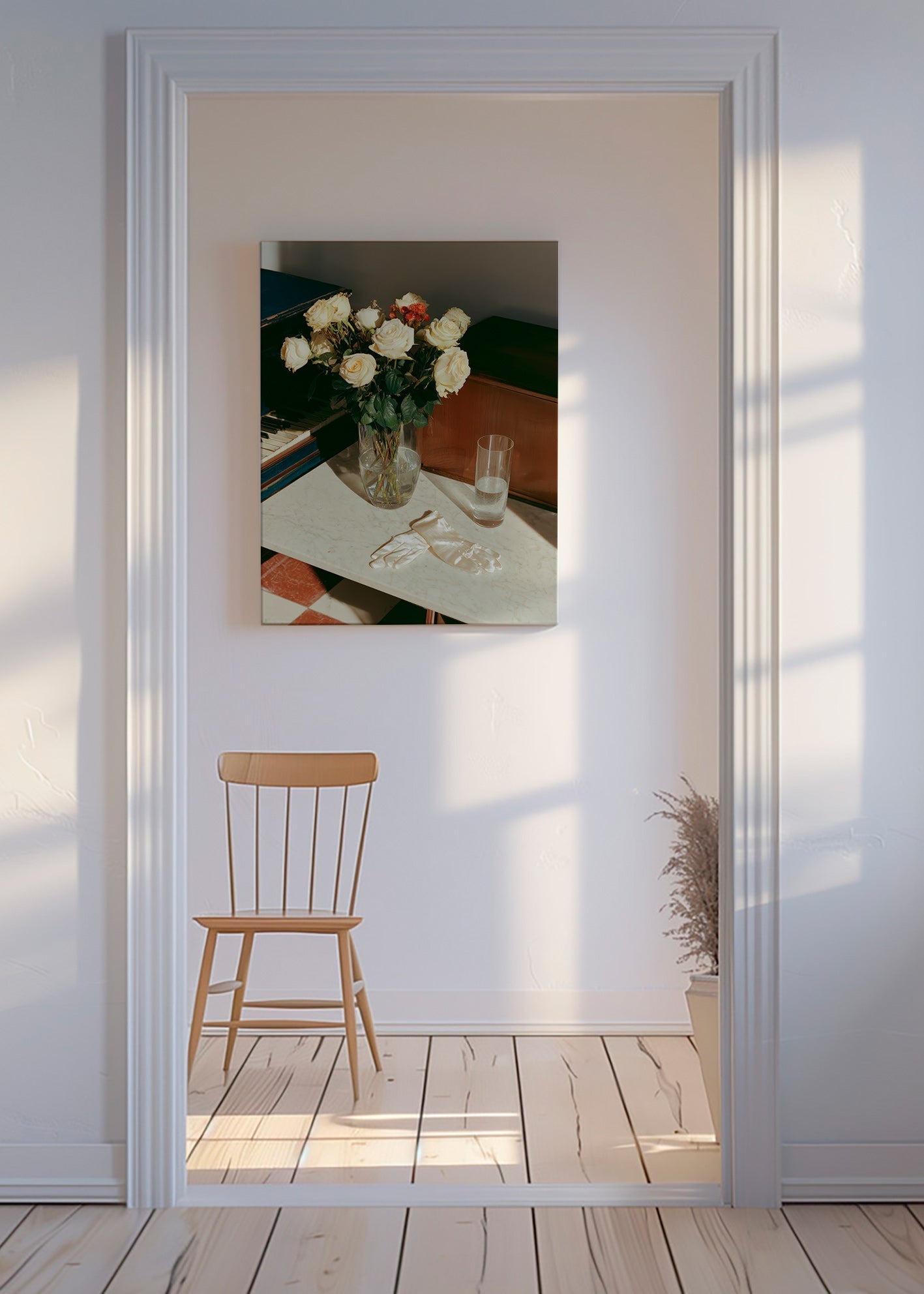 Botanisk poster med vita rosor