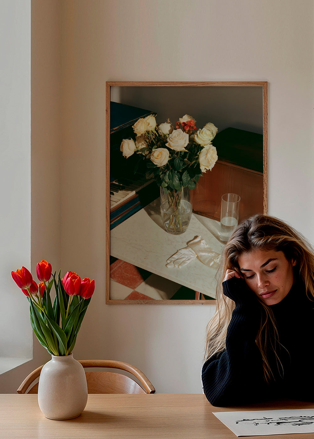 Botanisk poster med vita rosor