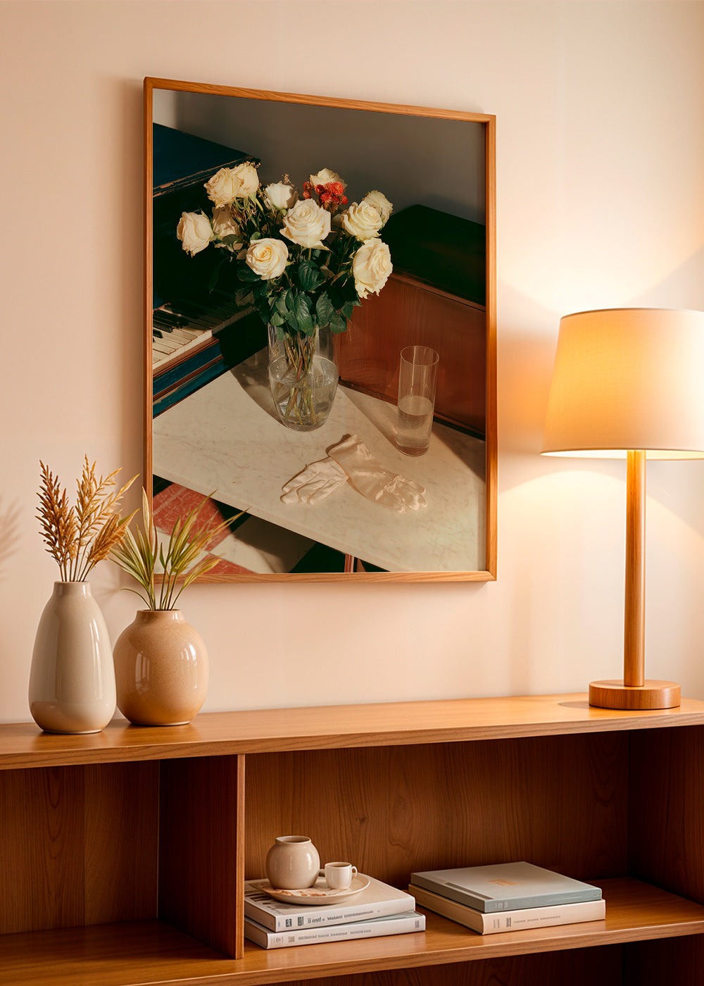 Botanisk poster med vita rosor