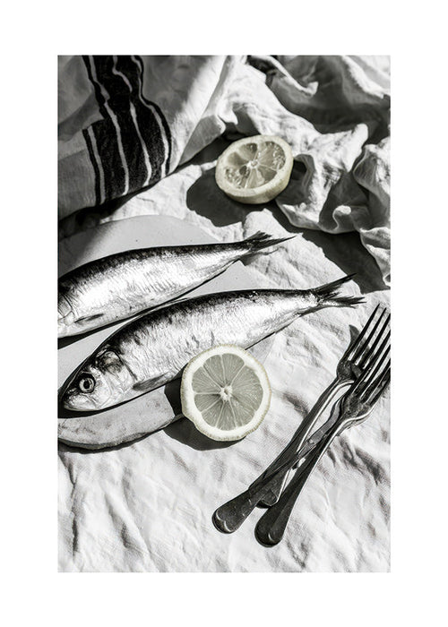Kökskonst: sardiner och citron i svartvitt