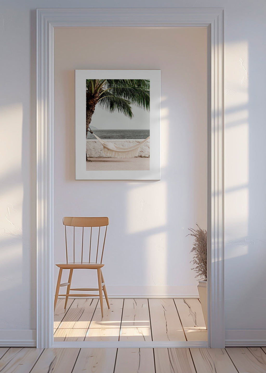 Landskapskonst med hammock och palm