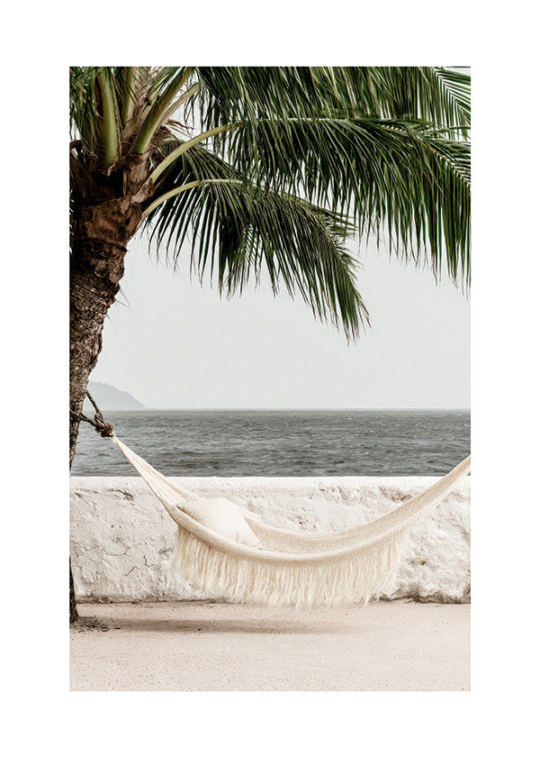 Landskapskonst med hammock och palm