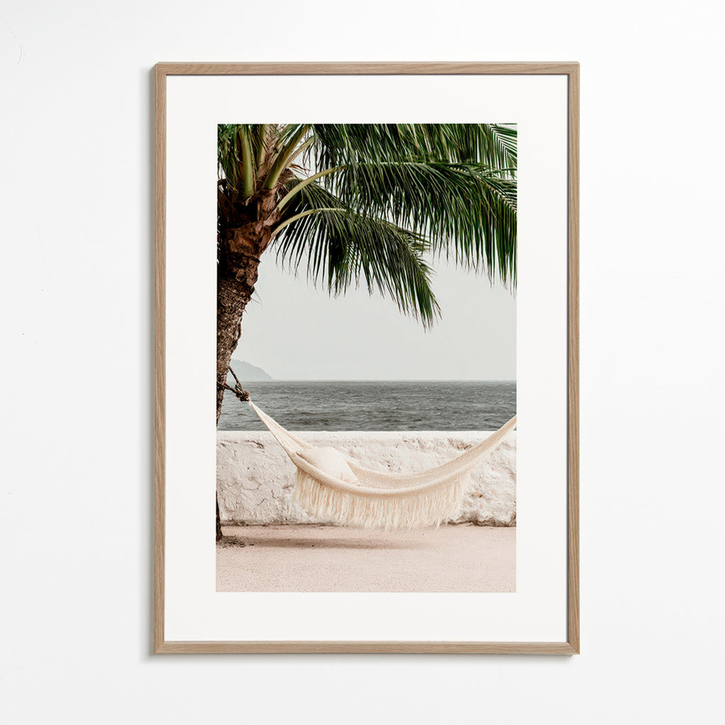 Landskapskonst med hammock och palm