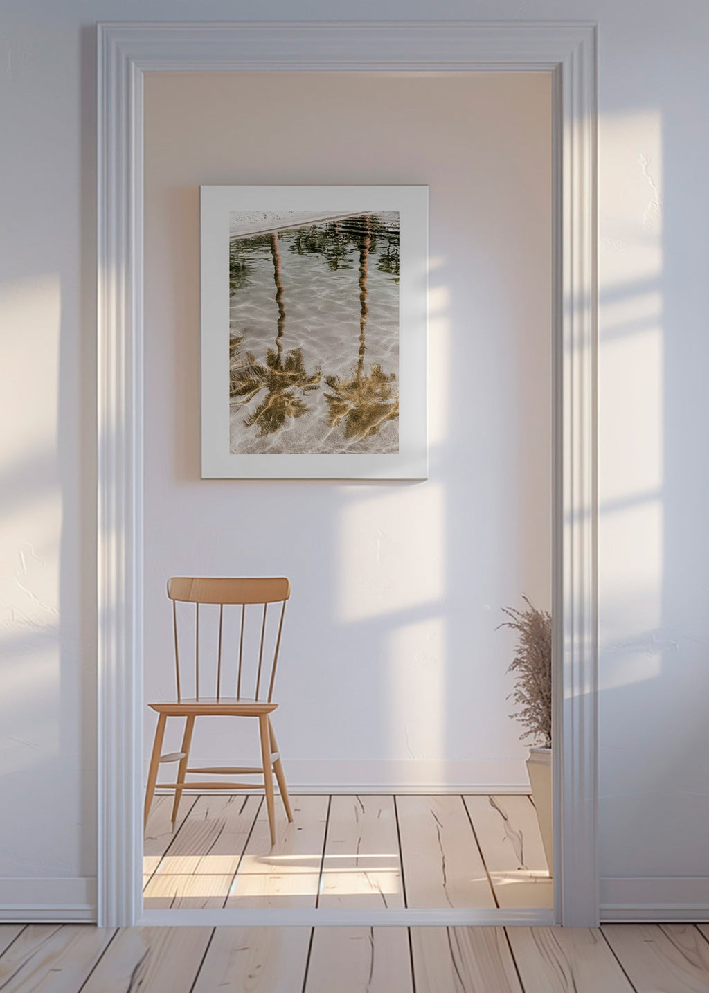 Landskapskonst med palmspeglingar
