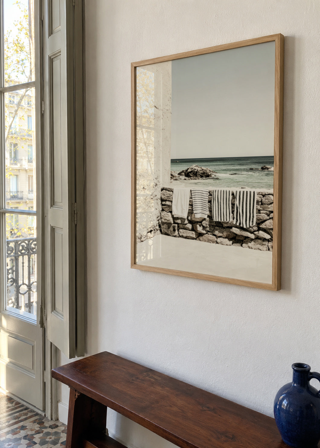 Seaside Towels - Framed poster in an interior