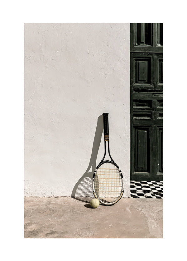 Sportkonst med tennisracket och boll