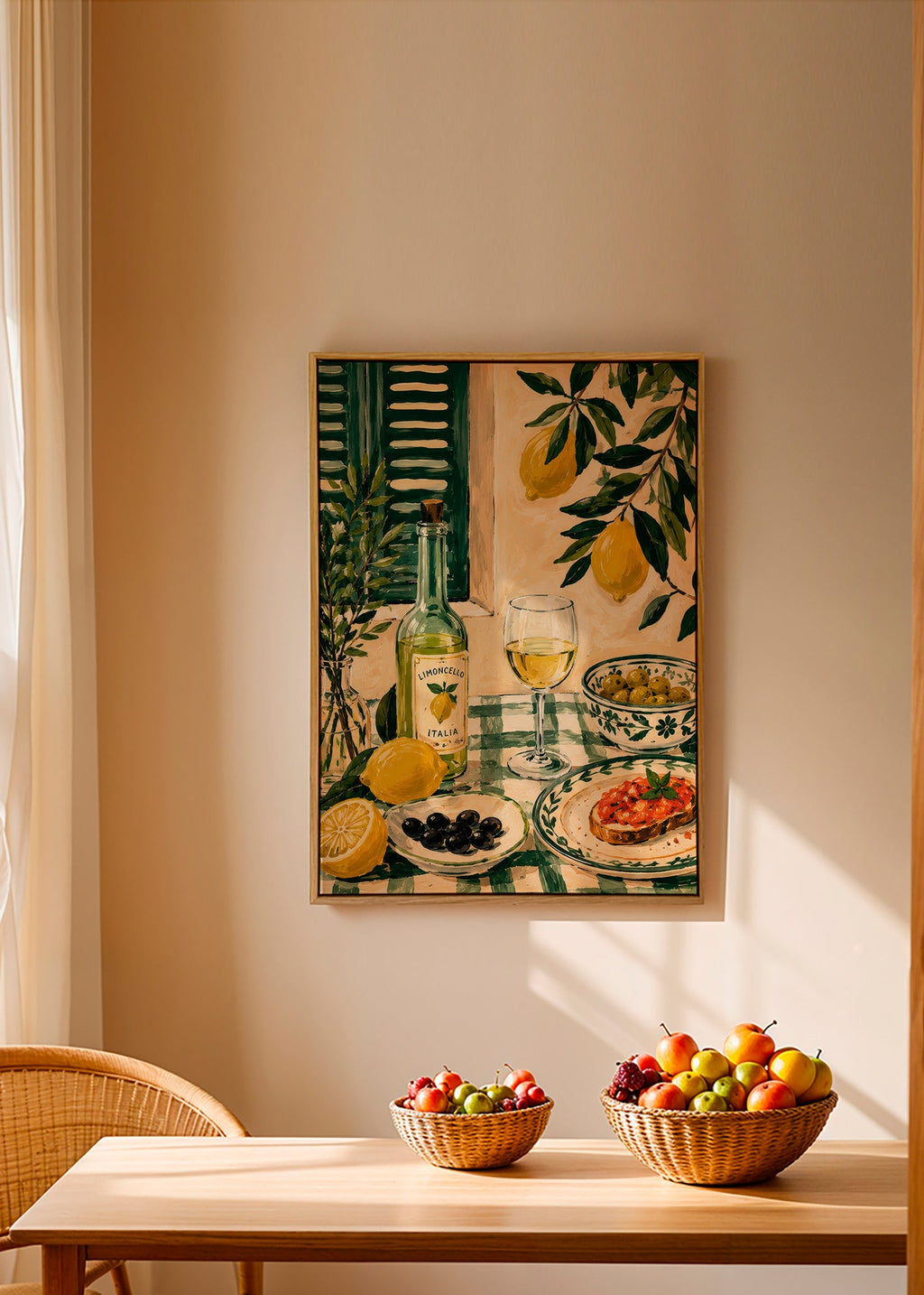 Kökskonst: stilleben med citroner och limoncello
