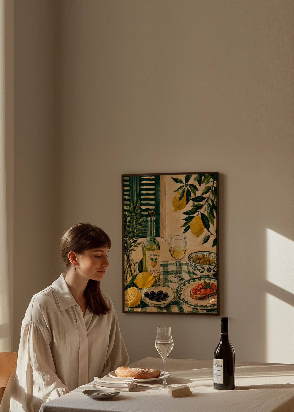 Kökskonst: stilleben med citroner och limoncello