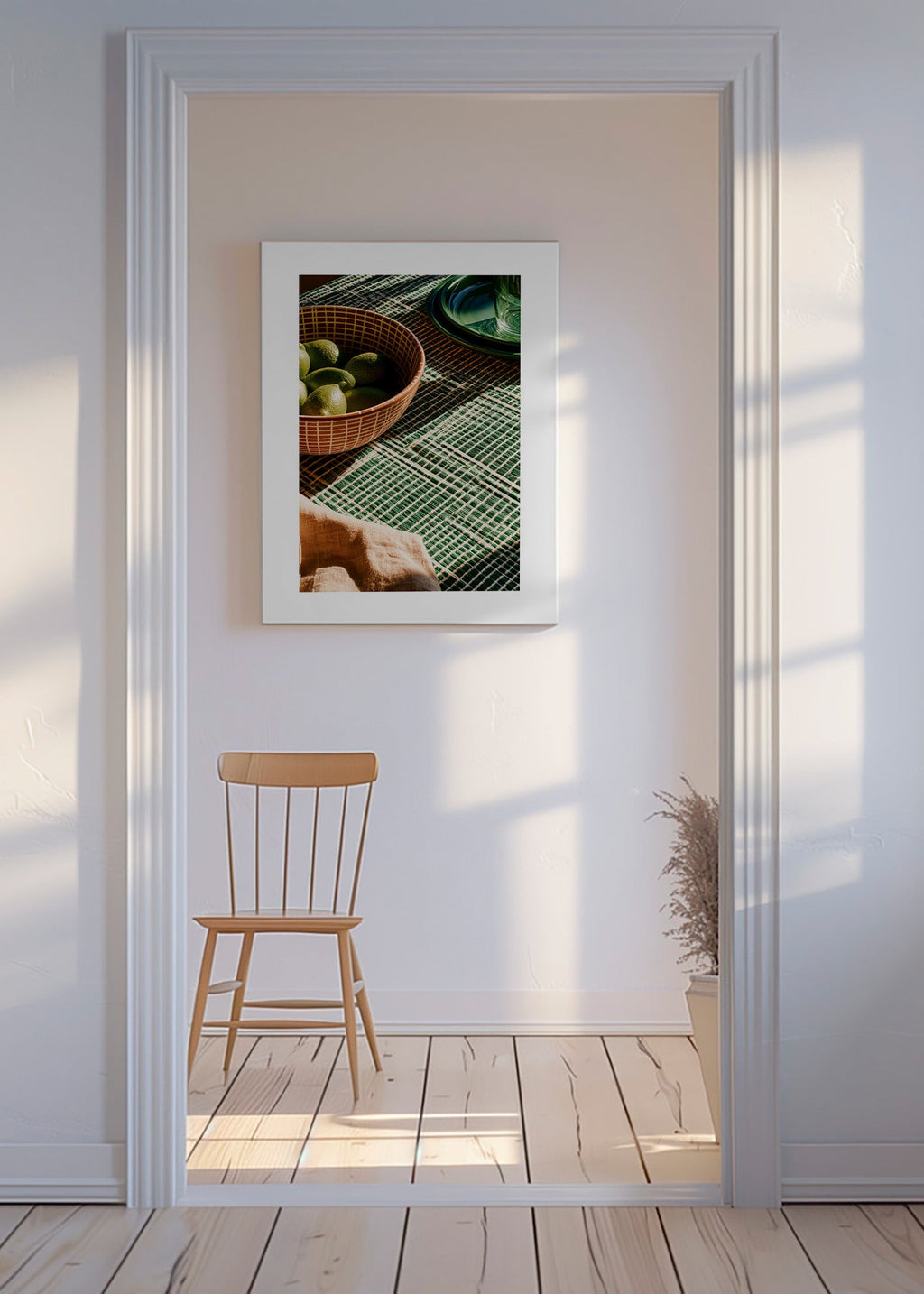 Kökskonst med lime i skål och grafiskt tyg