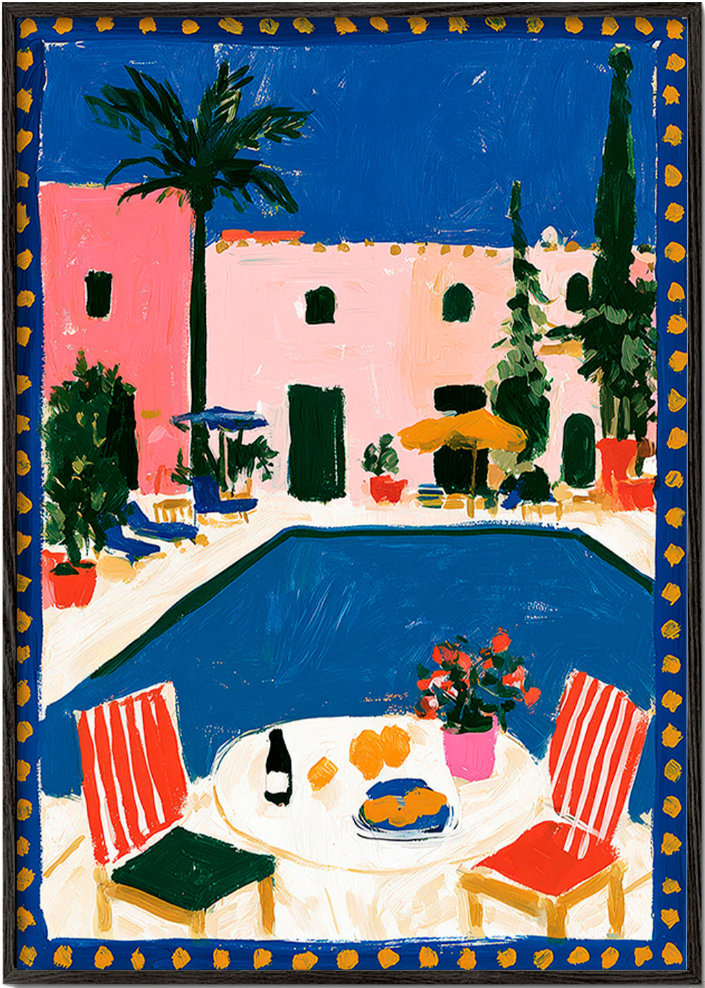 Reseaffisch: rosa villa med pool
