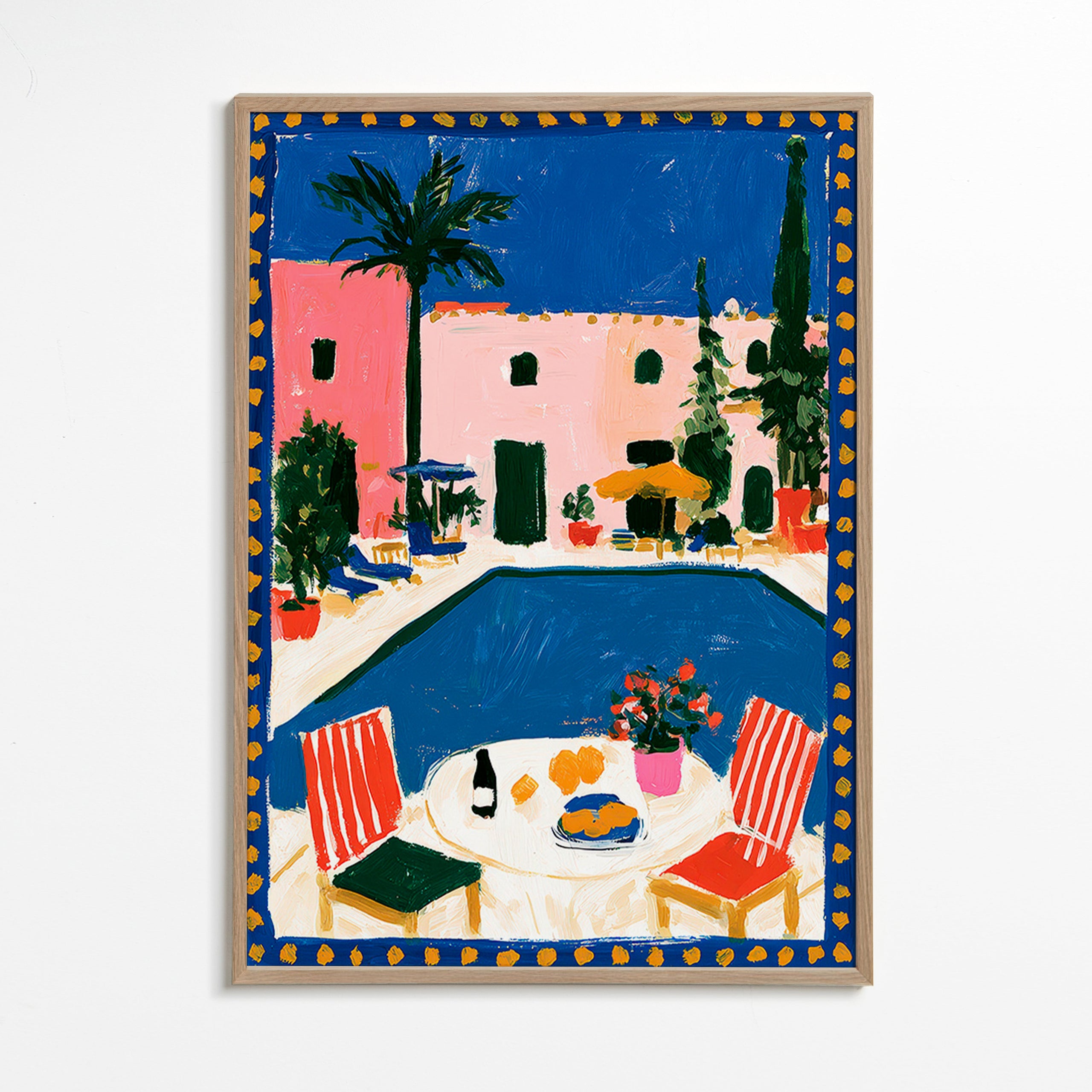Reseaffisch: rosa villa med pool