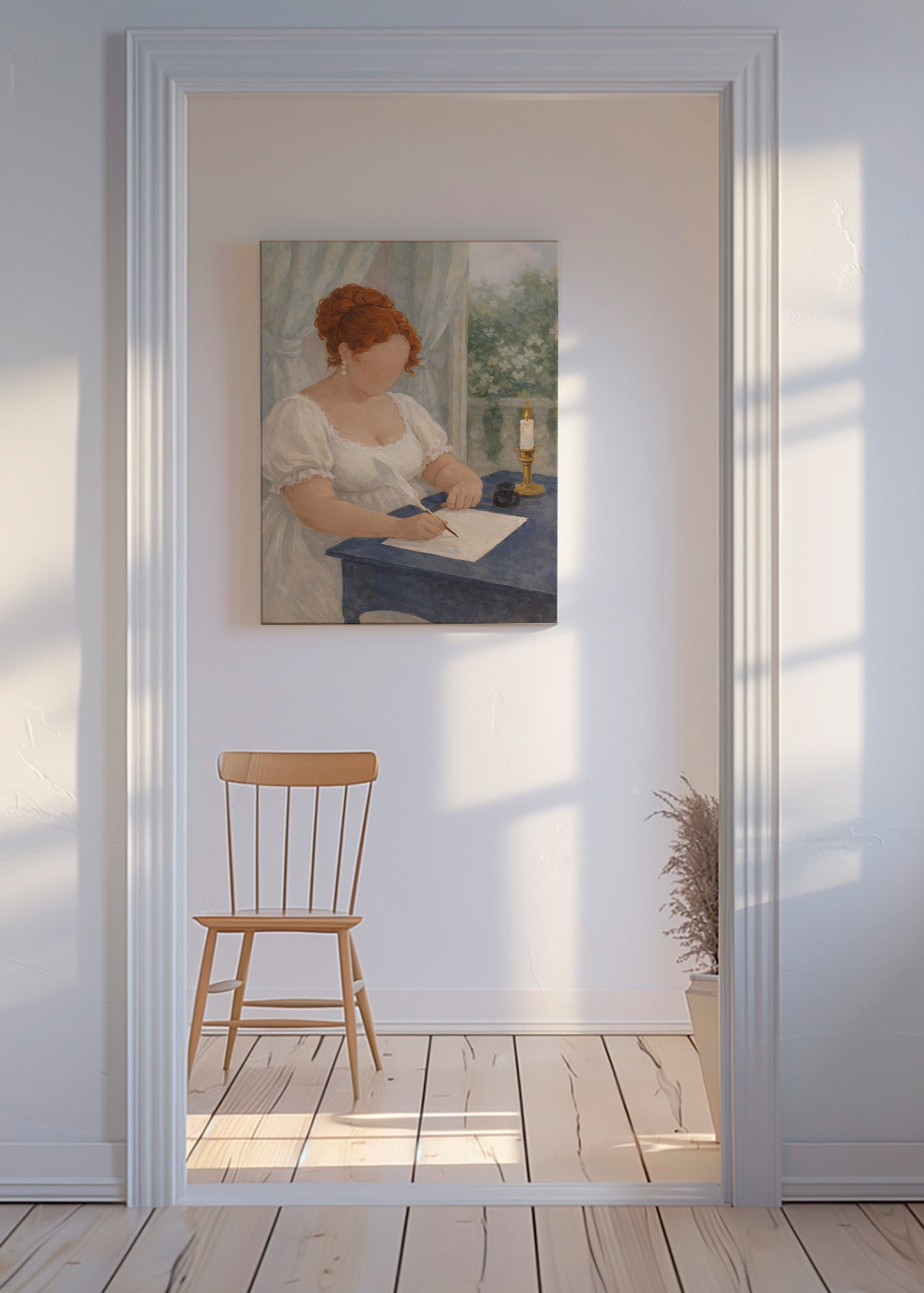 Illustration av dam som skriver vid ljus