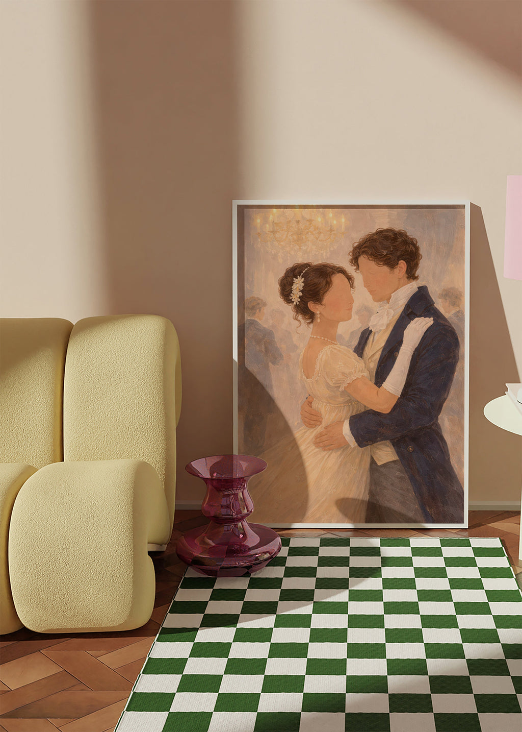 Illustration av romantisk dans i ett vintage-salong